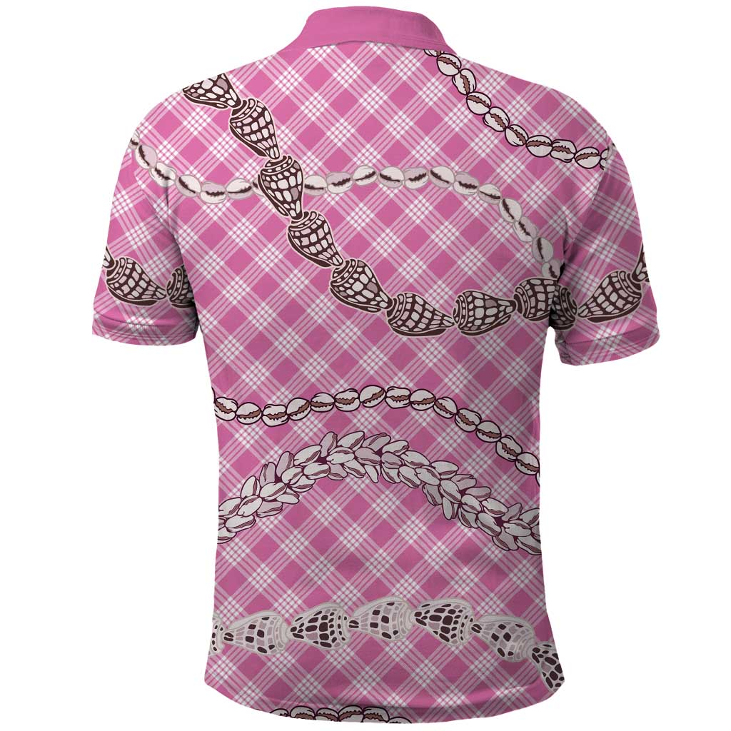 Pink Aloha Hawaii Shell Lei Polo Shirt Palaka Hebrew Cone Honey Cowrie Elegant Curves - Polynesian Pride