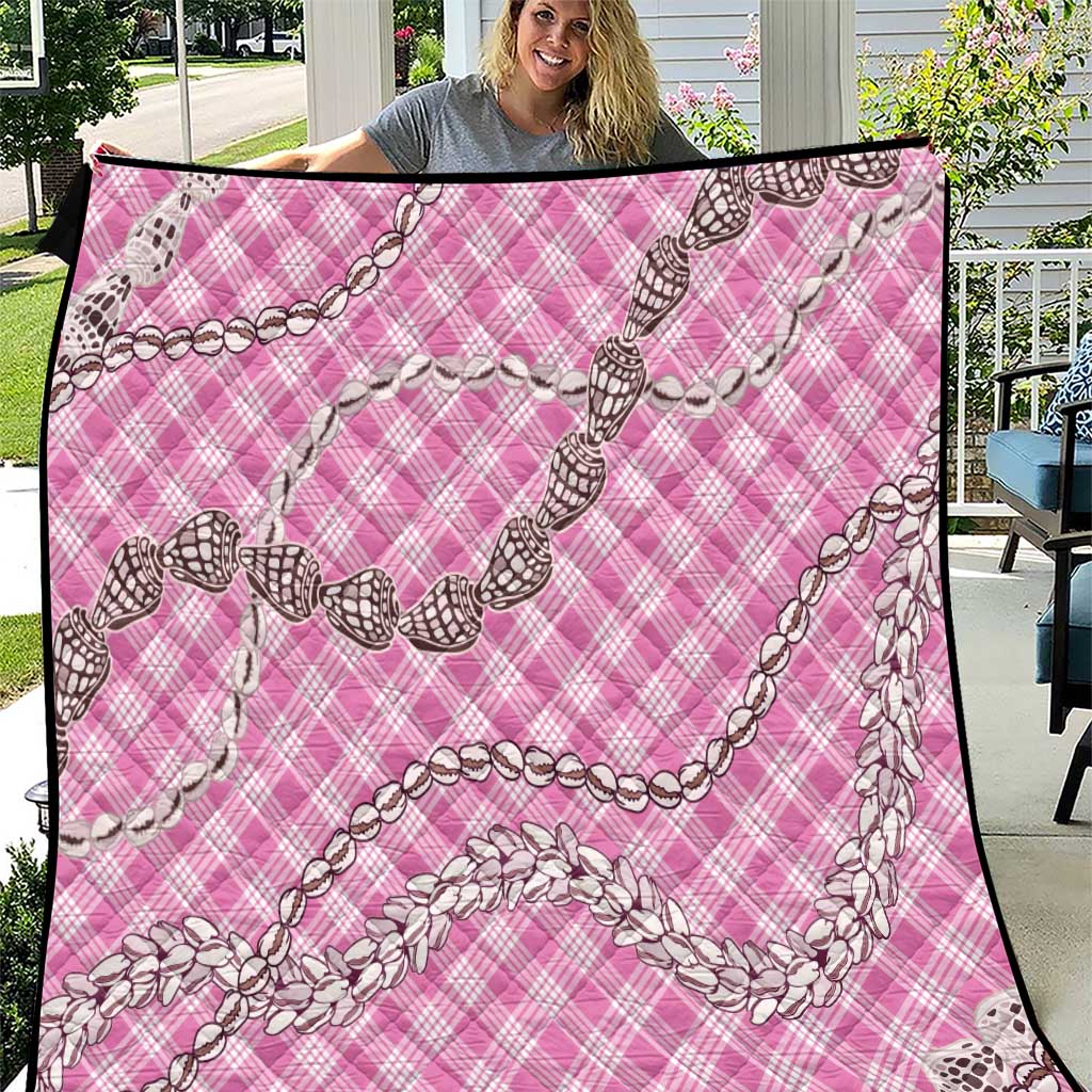 Pink Aloha Hawaii Shell Lei Quilt Palaka Hebrew Cone Honey Cowrie Elegant Curves - Polynesian Pride