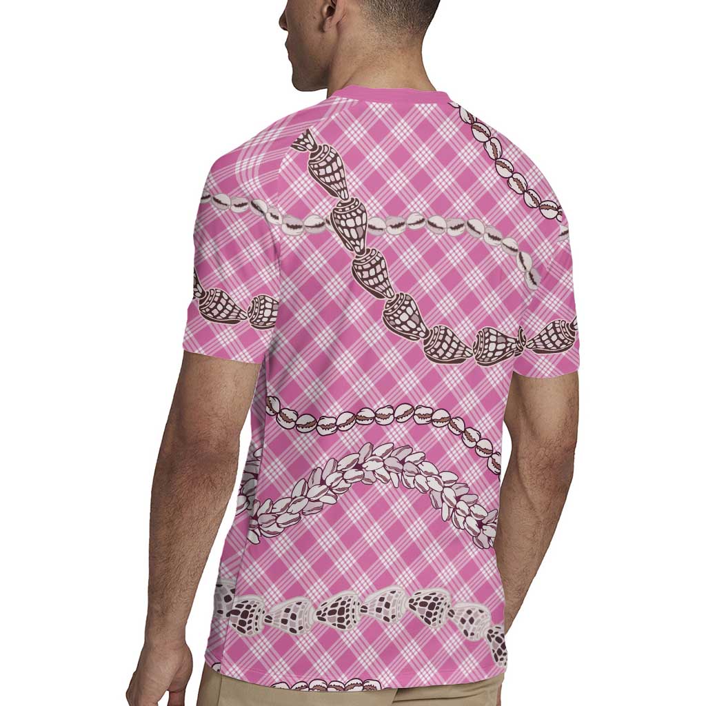 Pink Aloha Hawaii Shell Lei Rugby Jersey Palaka Hebrew Cone Honey Cowrie Elegant Curves - Polynesian Pride