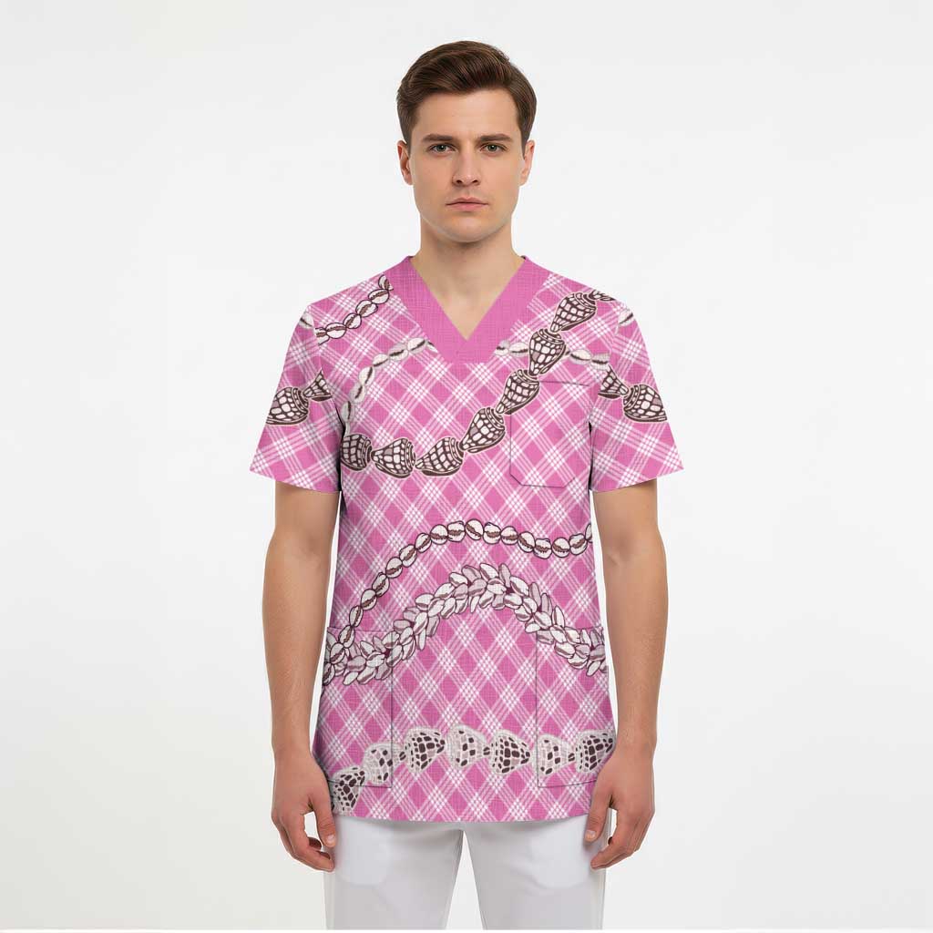 Pink Aloha Hawaii Shell Lei Scrub Top Palaka Hebrew Cone Honey Cowrie Elegant Curves - Polynesian Pride