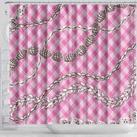 Pink Aloha Hawaii Shell Lei Shower Curtain Palaka Hebrew Cone Honey Cowrie Elegant Curves - Polynesian Pride