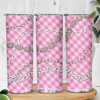 Pink Aloha Hawaii Shell Lei Skinny Tumbler Palaka Hebrew Cone Honey Cowrie Elegant Curves - Polynesian Pride