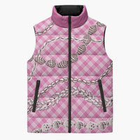 Pink Aloha Hawaii Shell Lei Sleeveless Puffer Jacket Palaka Hebrew Cone Honey Cowrie Elegant Curves - Polynesian Pride