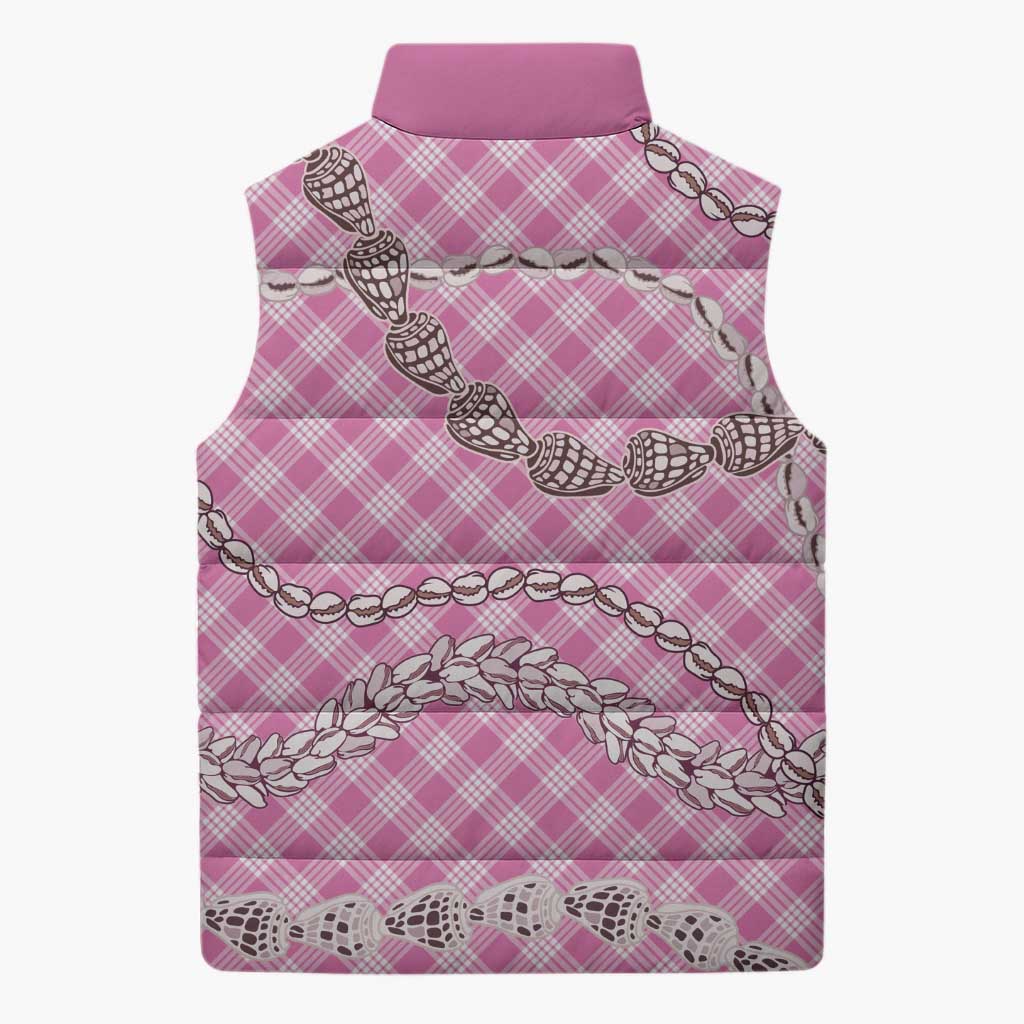 Pink Aloha Hawaii Shell Lei Sleeveless Puffer Jacket Palaka Hebrew Cone Honey Cowrie Elegant Curves - Polynesian Pride