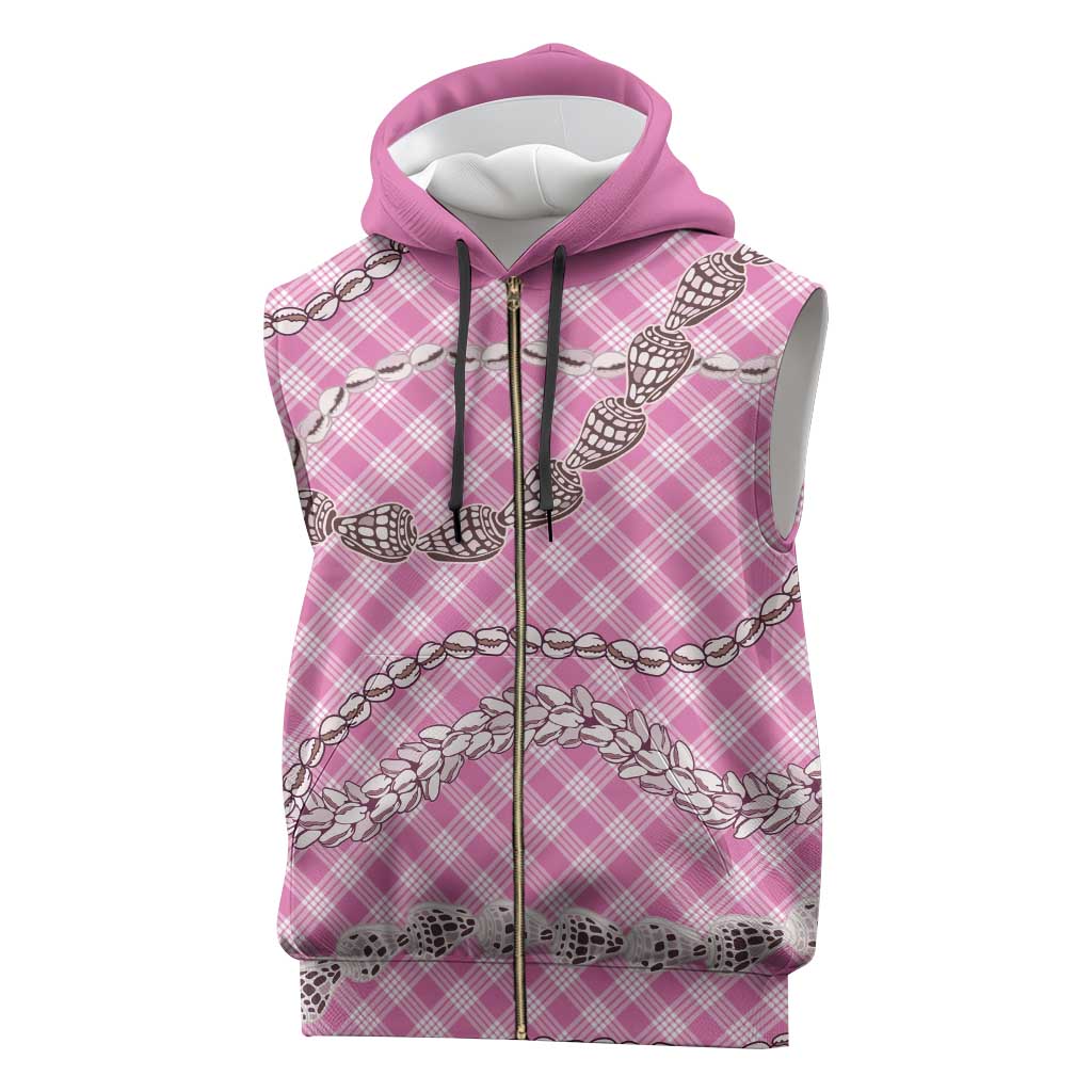 Pink Aloha Hawaii Shell Lei Sleeveless Zip Hoodie Palaka Hebrew Cone Honey Cowrie Elegant Curves - Polynesian Pride