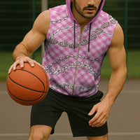 Pink Aloha Hawaii Shell Lei Sleeveless Zip Hoodie Palaka Hebrew Cone Honey Cowrie Elegant Curves - Polynesian Pride