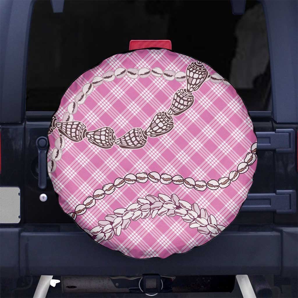 Pink Aloha Hawaii Shell Lei Spare Tire Cover Palaka Hebrew Cone Honey Cowrie Elegant Curves - Polynesian Pride