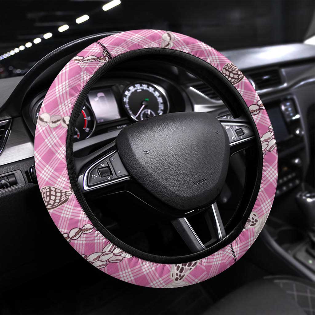 Pink Aloha Hawaii Shell Lei Steering Wheel Cover Palaka Hebrew Cone Honey Cowrie Elegant Curves - Polynesian Pride