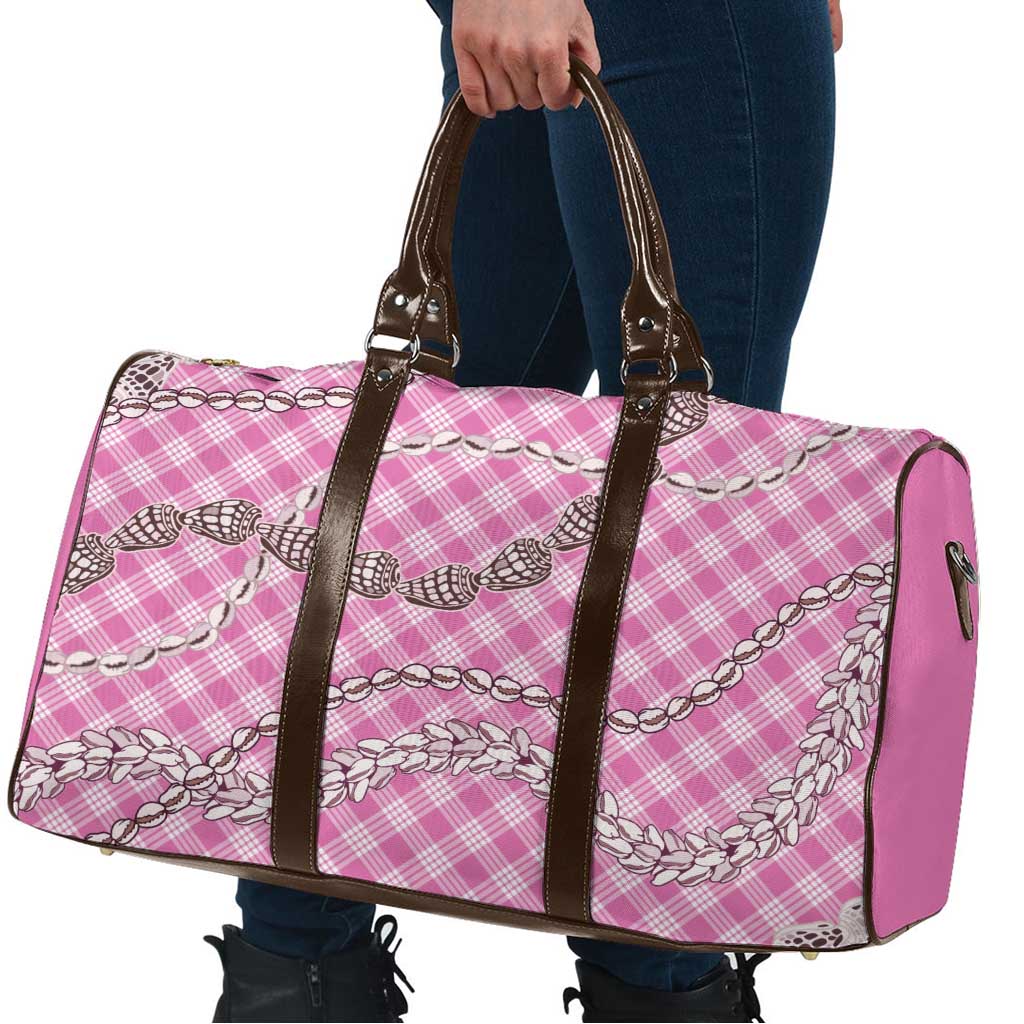 Pink Aloha Hawaii Shell Lei Travel Bag Palaka Hebrew Cone Honey Cowrie Elegant Curves - Polynesian Pride