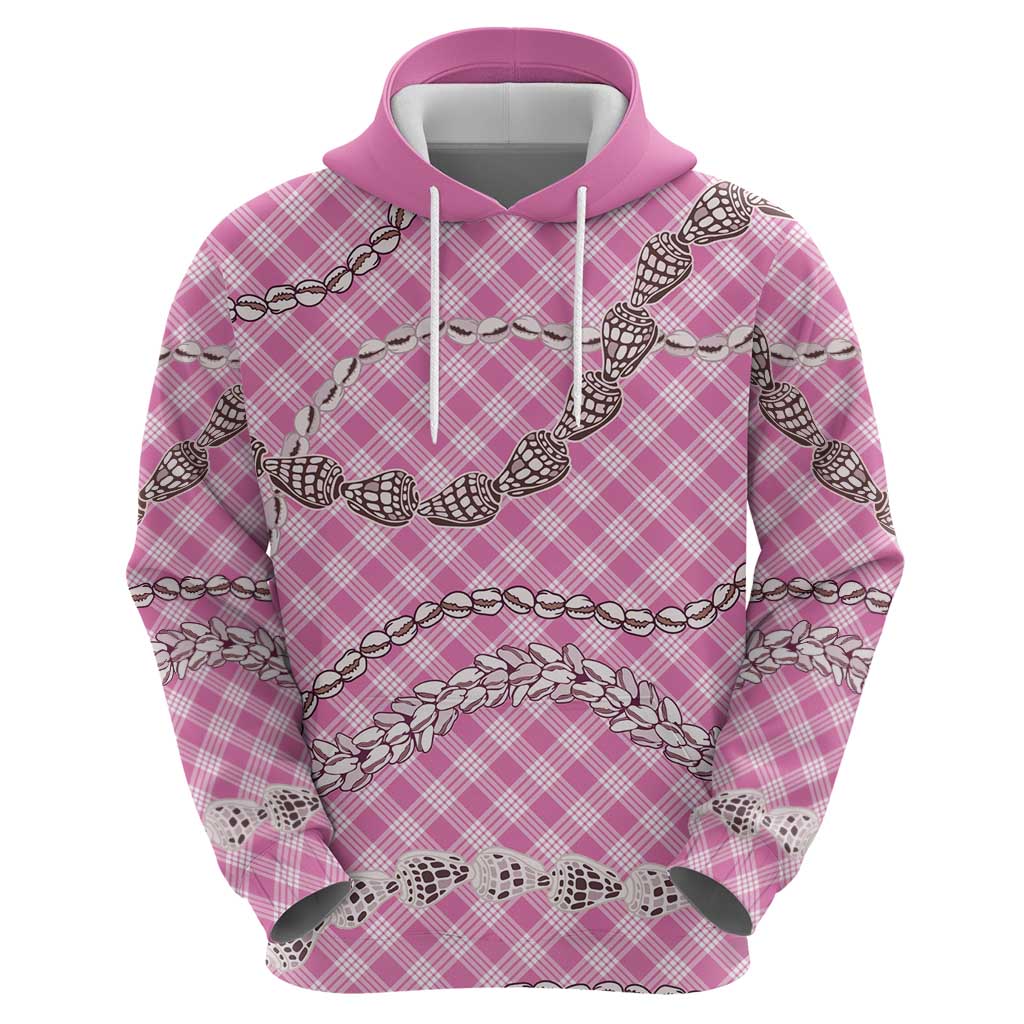 Pink Aloha Hawaii Shell Lei Zip Hoodie Palaka Hebrew Cone Honey Cowrie Elegant Curves - Polynesian Pride