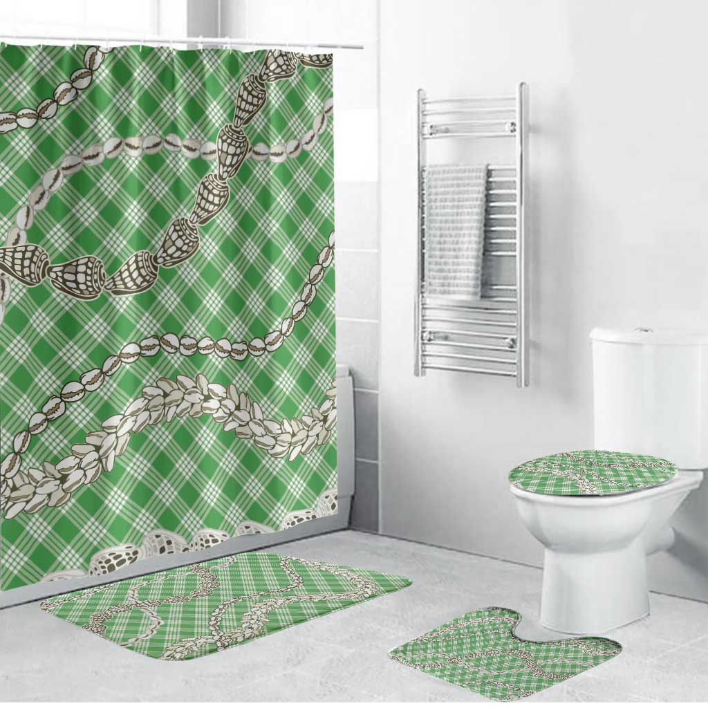 Green Aloha Hawaii Shell Lei Bathroom Set Palaka Hebrew Cone Honey Cowrie Elegant Curves - Polynesian Pride