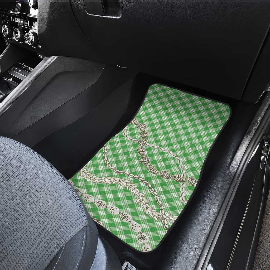 Green Aloha Hawaii Shell Lei Car Mats Palaka Hebrew Cone Honey Cowrie Elegant Curves - Polynesian Pride