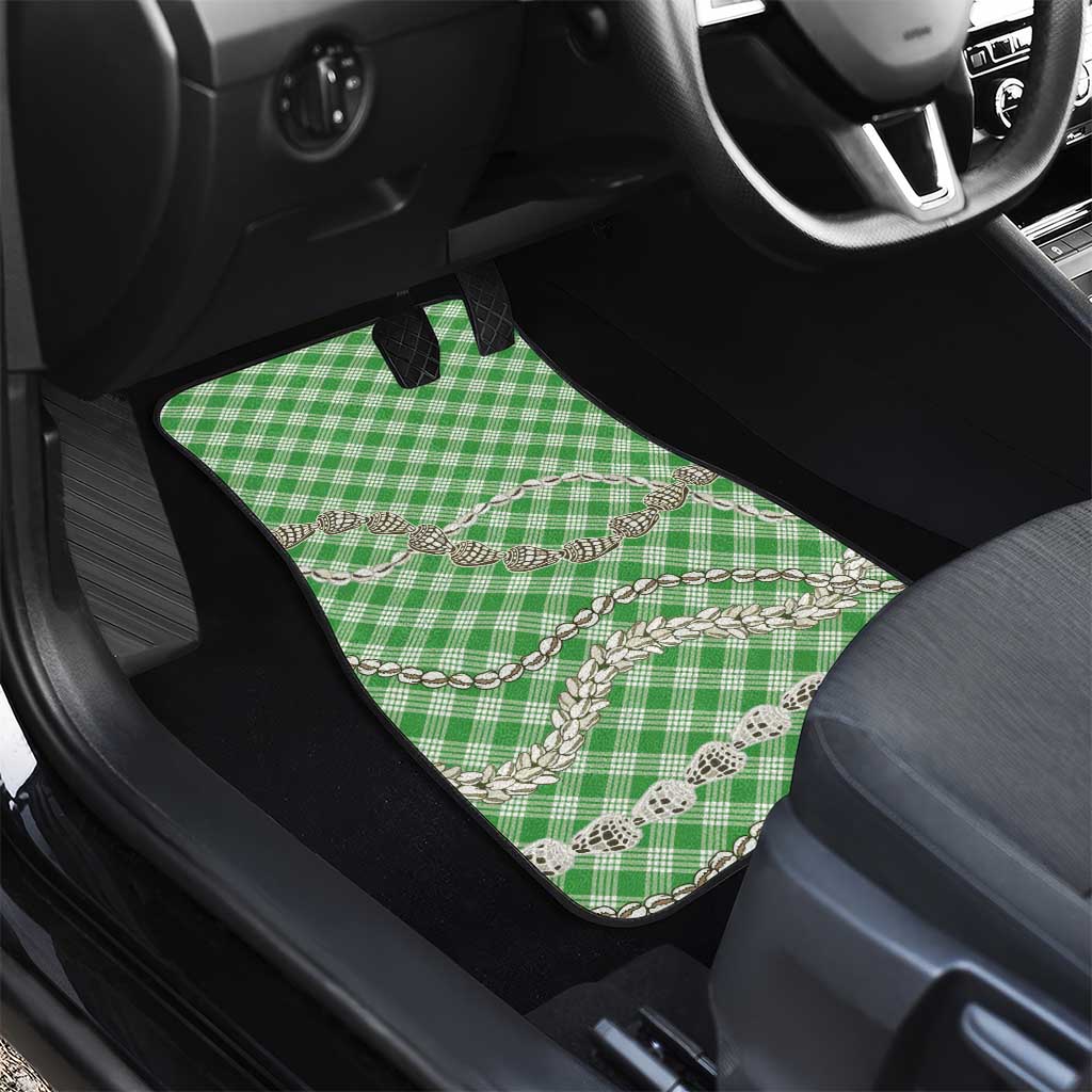 Green Aloha Hawaii Shell Lei Car Mats Palaka Hebrew Cone Honey Cowrie Elegant Curves - Polynesian Pride