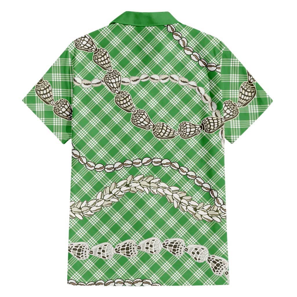 Green Aloha Hawaii Shell Lei Family Matching Off The Shoulder Long Sleeve Dress and Hawaiian Shirt Palaka Hebrew Cone Honey Cowrie Elegant Curves LT14 - Polynesian Pride