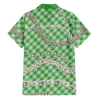 Green Aloha Hawaii Shell Lei Family Matching Off Shoulder Short Dress and Hawaiian Shirt Palaka Hebrew Cone Honey Cowrie Elegant Curves LT14 - Polynesian Pride