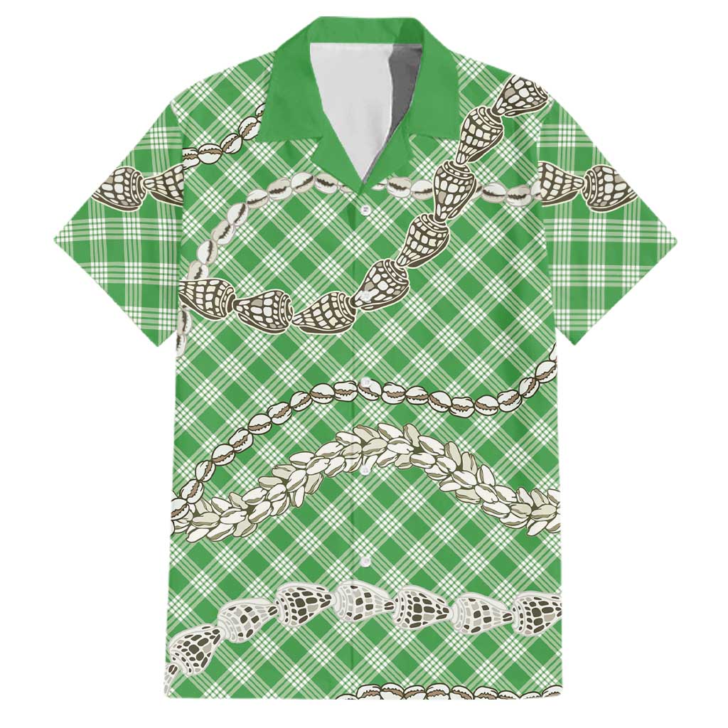 Green Aloha Hawaii Shell Lei Family Matching Puletasi and Hawaiian Shirt Palaka Hebrew Cone Honey Cowrie Elegant Curves LT14 Dad's Shirt - Short Sleeve Green - Polynesian Pride