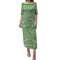 Green Aloha Hawaii Shell Lei Family Matching Puletasi and Hawaiian Shirt Palaka Hebrew Cone Honey Cowrie Elegant Curves LT14 Mom's Dress Green - Polynesian Pride
