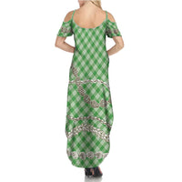 Green Aloha Hawaii Shell Lei Family Matching Summer Maxi Dress and Hawaiian Shirt Palaka Hebrew Cone Honey Cowrie Elegant Curves LT14 - Polynesian Pride