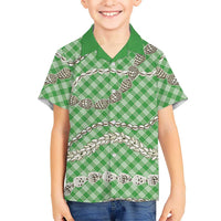 Green Aloha Hawaii Shell Lei Family Matching Summer Maxi Dress and Hawaiian Shirt Palaka Hebrew Cone Honey Cowrie Elegant Curves LT14 Son's Shirt Green - Polynesian Pride