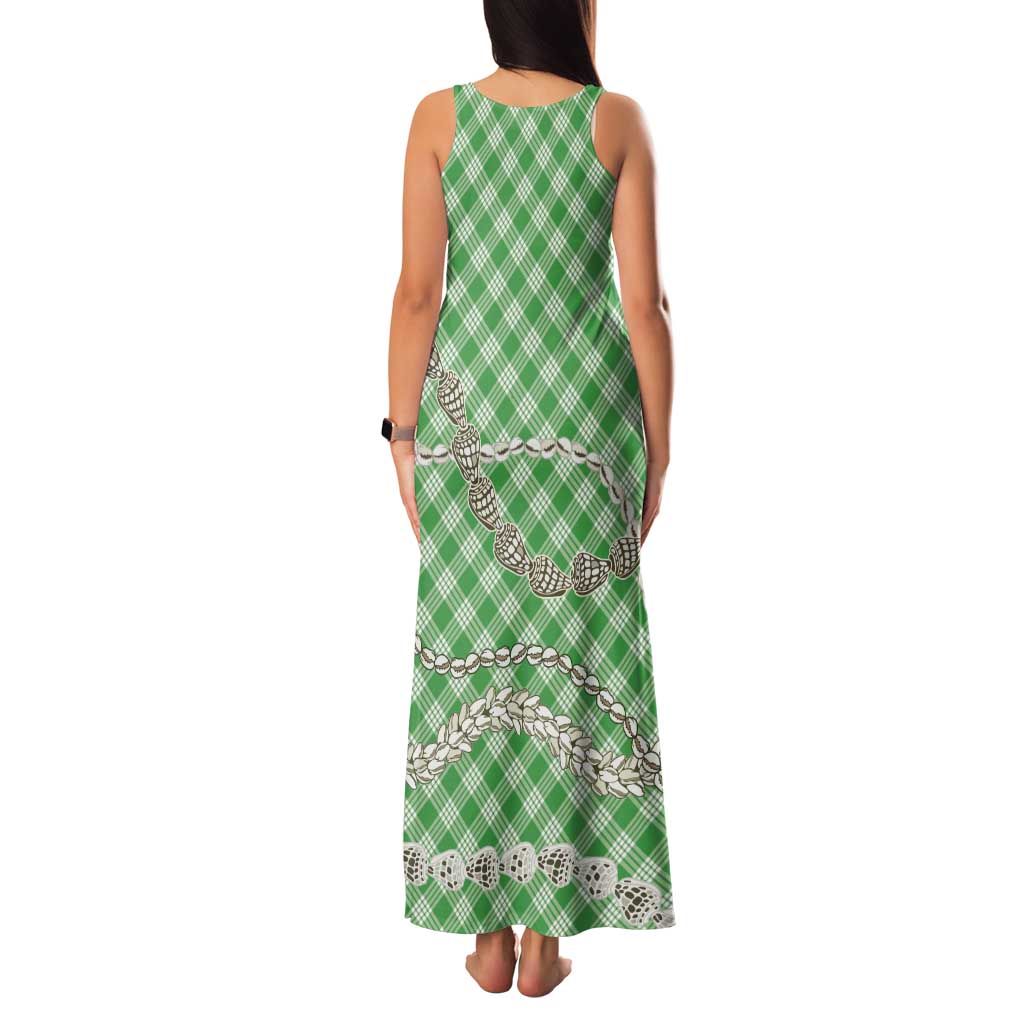 Green Aloha Hawaii Shell Lei Family Matching Tank Maxi Dress and Hawaiian Shirt Palaka Hebrew Cone Honey Cowrie Elegant Curves LT14 - Polynesian Pride