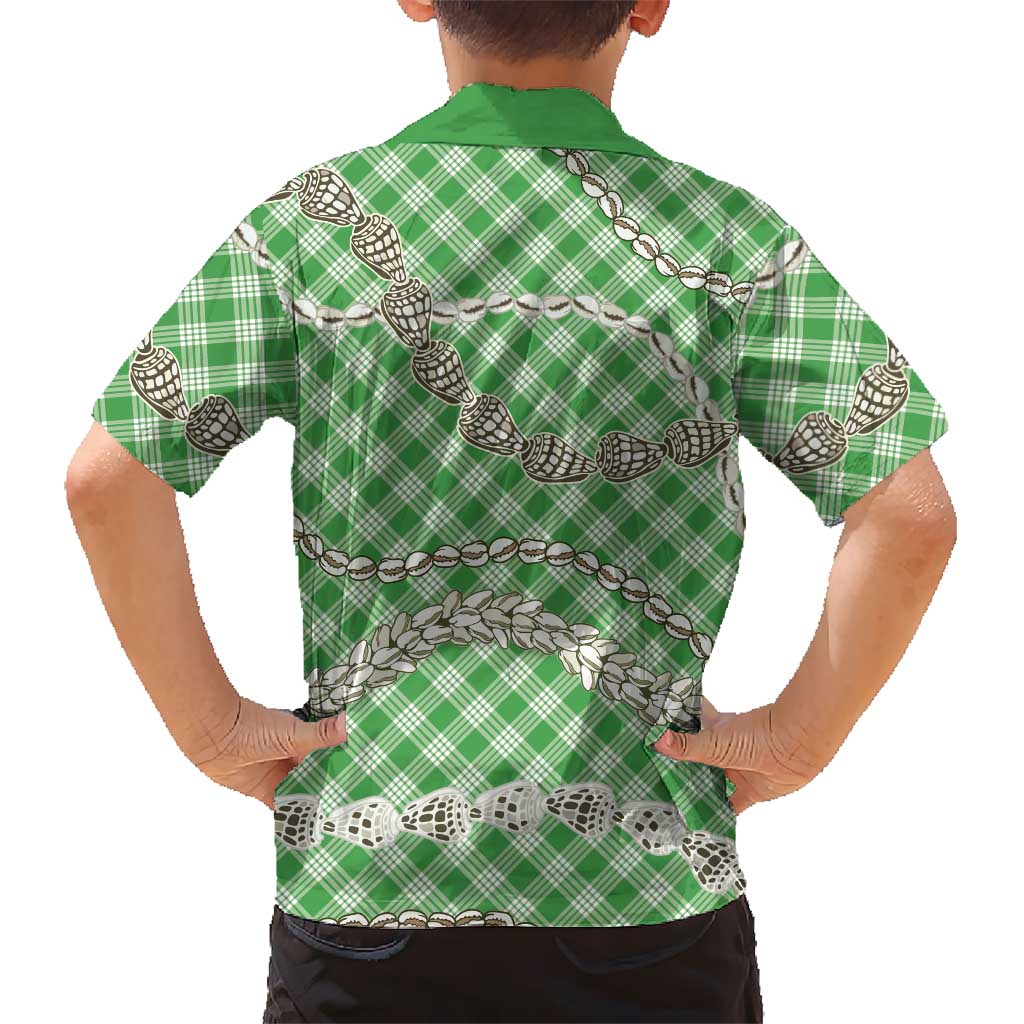 Green Aloha Hawaii Shell Lei Kid Hawaiian Shirt Palaka Hebrew Cone Honey Cowrie Elegant Curves - Polynesian Pride