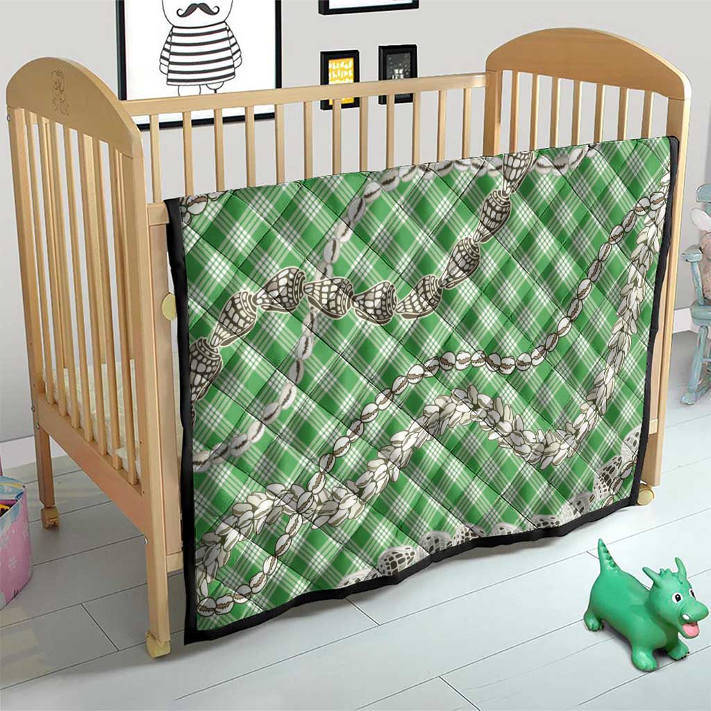 Green Aloha Hawaii Shell Lei Quilt Palaka Hebrew Cone Honey Cowrie Elegant Curves - Polynesian Pride