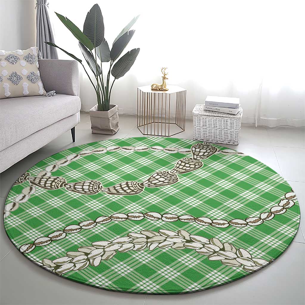 Green Aloha Hawaii Shell Lei Round Carpet Palaka Hebrew Cone Honey Cowrie Elegant Curves - Polynesian Pride