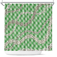 Green Aloha Hawaii Shell Lei Shower Curtain Palaka Hebrew Cone Honey Cowrie Elegant Curves - Polynesian Pride