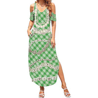 Green Aloha Hawaii Shell Lei Summer Maxi Dress Palaka Hebrew Cone Honey Cowrie Elegant Curves - Polynesian Pride