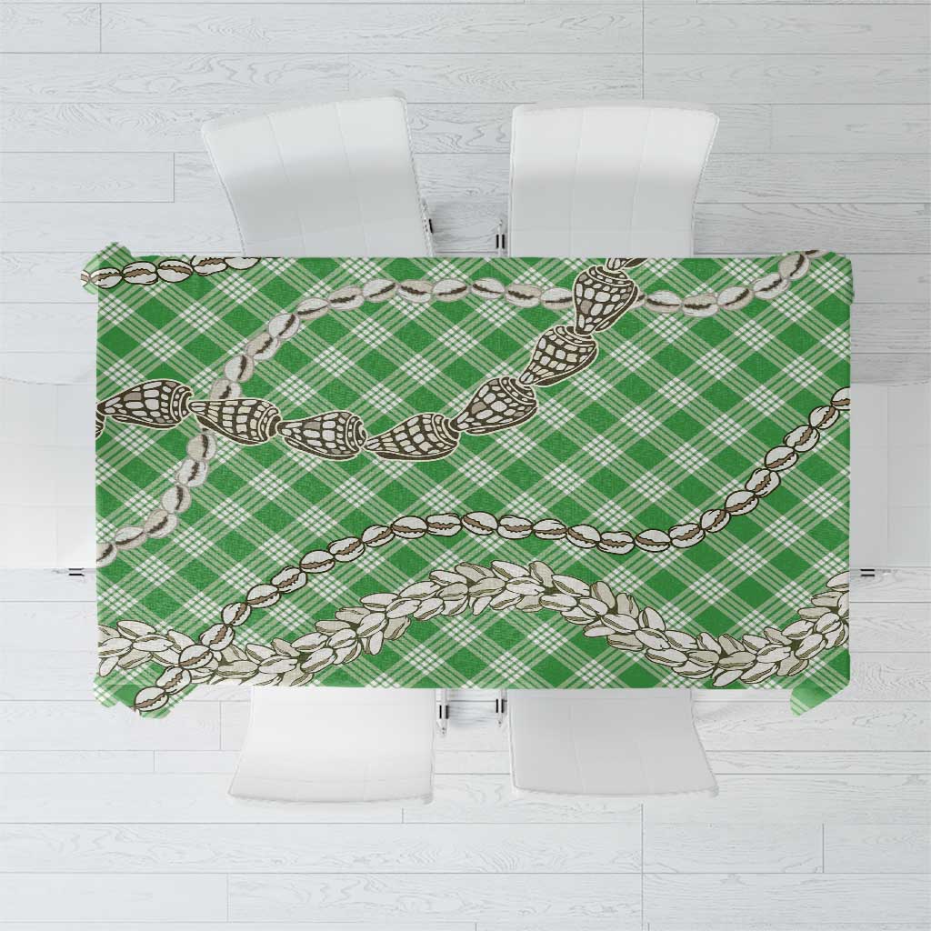 Green Aloha Hawaii Shell Lei Tablecloth Palaka Hebrew Cone Honey Cowrie Elegant Curves - Polynesian Pride