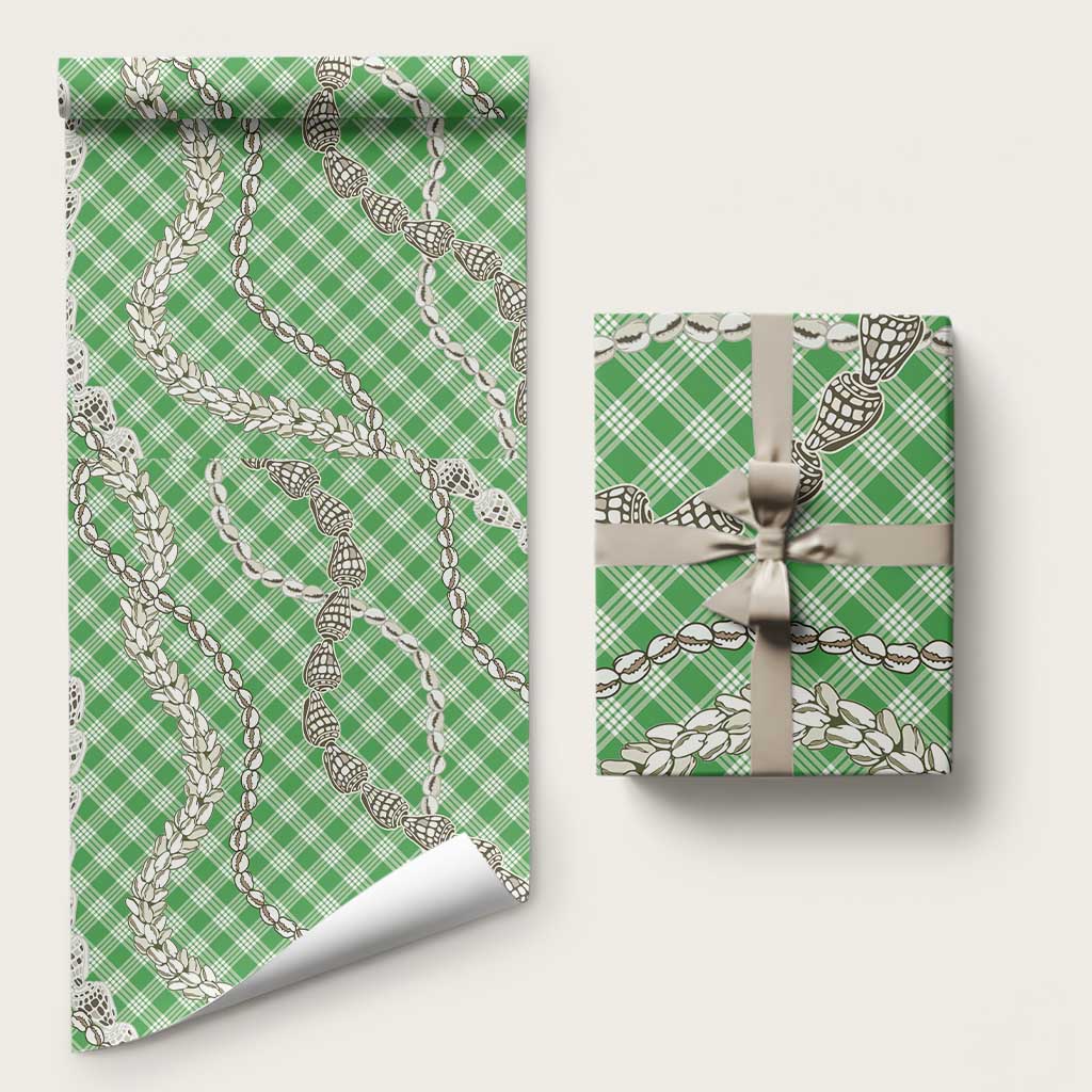 Green Aloha Hawaii Shell Lei Wrapping Paper Palaka Hebrew Cone Honey Cowrie Elegant Curves - Polynesian Pride