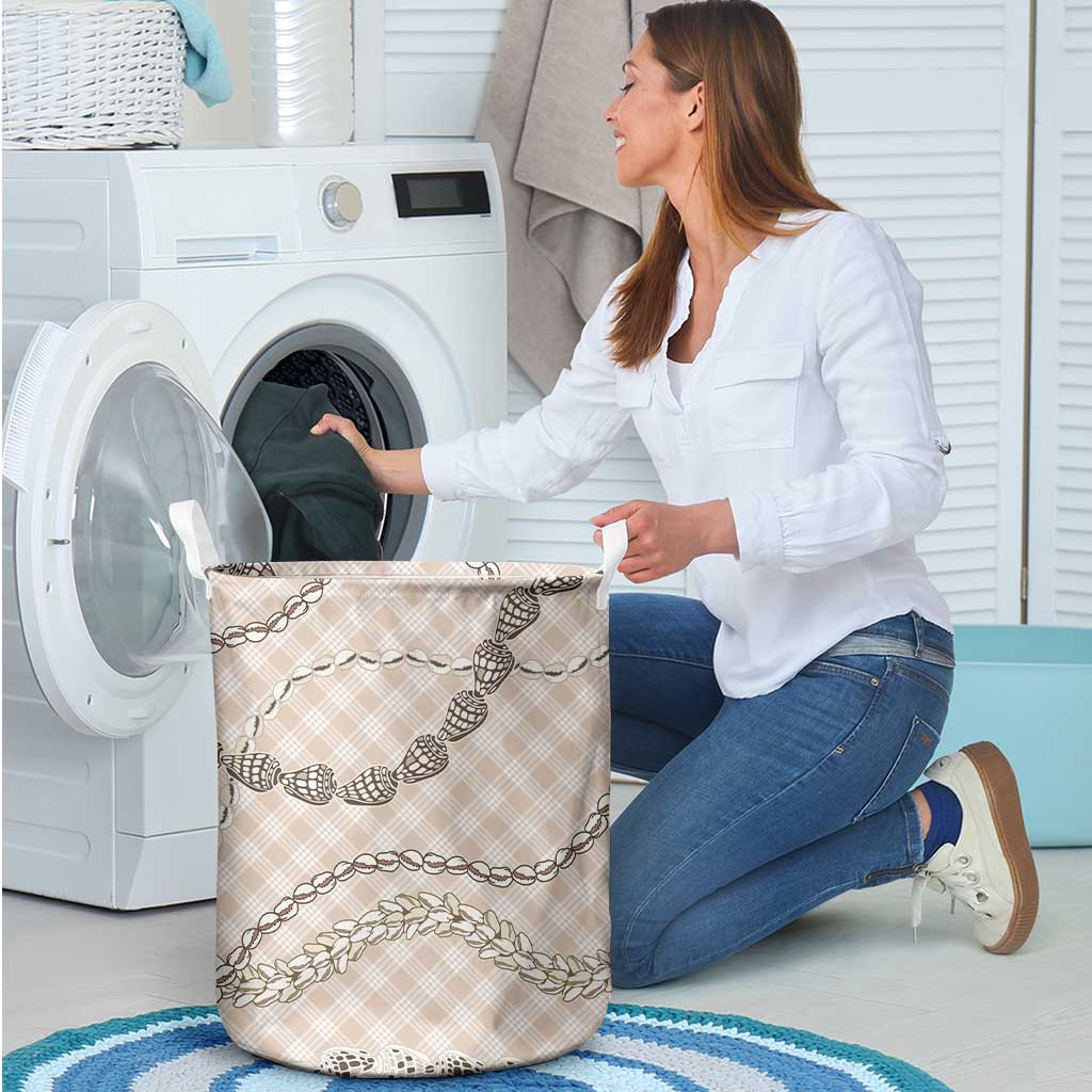 Beige Aloha Hawaii Shell Lei Laundry Basket Palaka Hebrew Cone Honey Cowrie Elegant Curves - Polynesian Pride