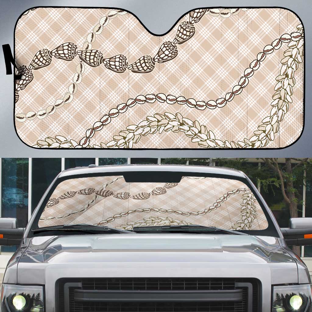 Beige Aloha Hawaii Shell Lei Auto Sun Shade Palaka Hebrew Cone Honey Cowrie Elegant Curves - Polynesian Pride