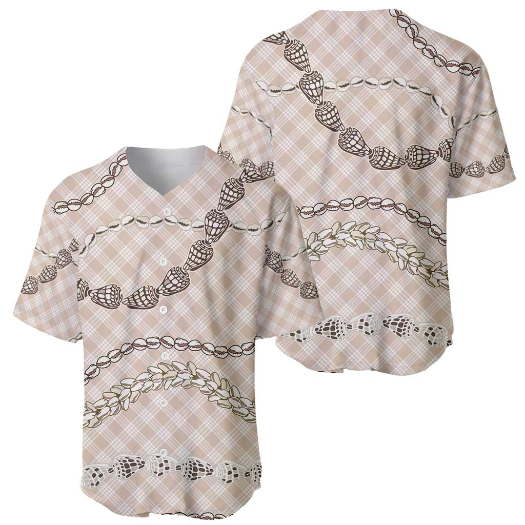 Beige Aloha Hawaii Shell Lei Baseball Jersey Palaka Hebrew Cone Honey Cowrie Elegant Curves - Polynesian Pride