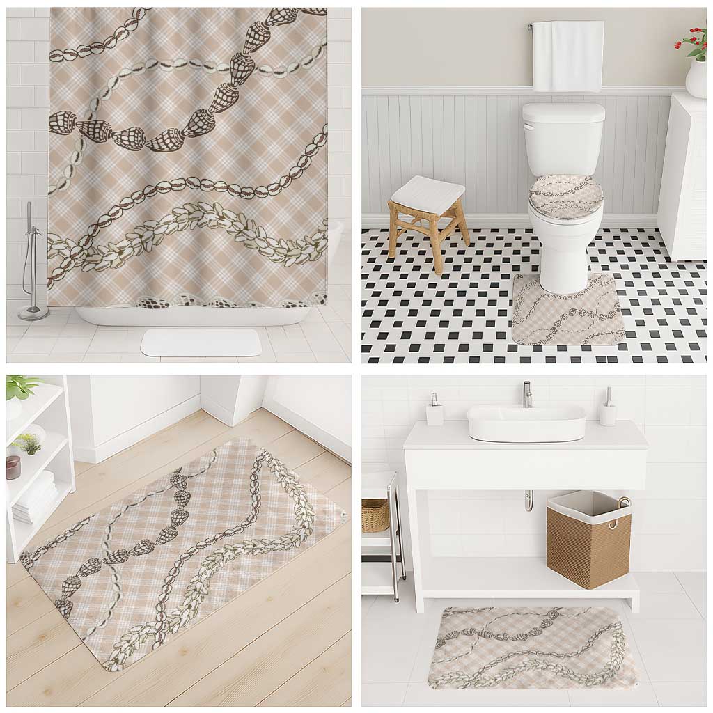 Beige Aloha Hawaii Shell Lei Bathroom Set Palaka Hebrew Cone Honey Cowrie Elegant Curves - Polynesian Pride