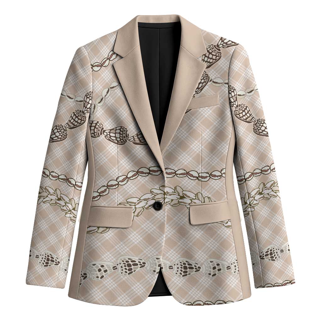 Beige Aloha Hawaii Shell Lei Blazer Palaka Hebrew Cone Honey Cowrie Elegant Curves - Polynesian Pride