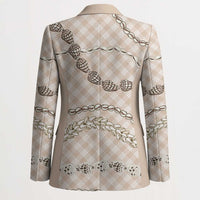 Beige Aloha Hawaii Shell Lei Blazer Palaka Hebrew Cone Honey Cowrie Elegant Curves - Polynesian Pride