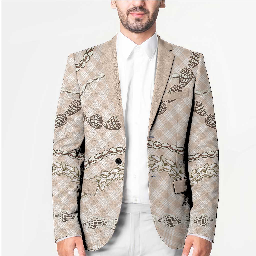 Beige Aloha Hawaii Shell Lei Blazer Palaka Hebrew Cone Honey Cowrie Elegant Curves - Polynesian Pride