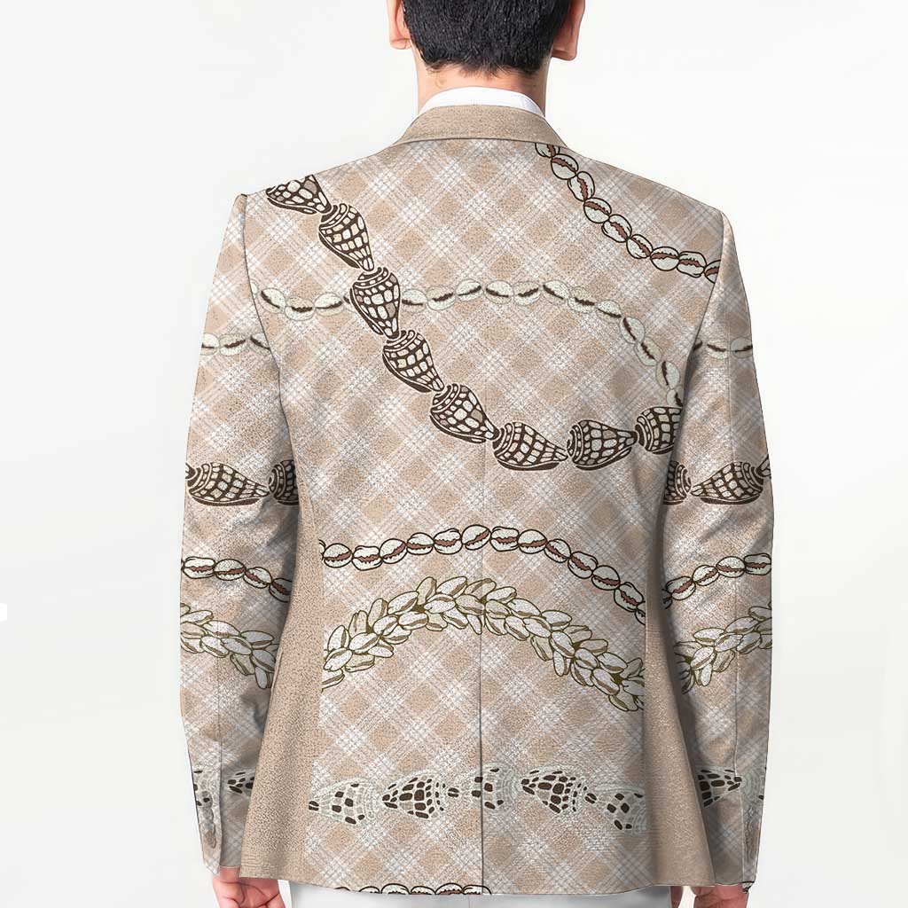 Beige Aloha Hawaii Shell Lei Blazer Palaka Hebrew Cone Honey Cowrie Elegant Curves - Polynesian Pride