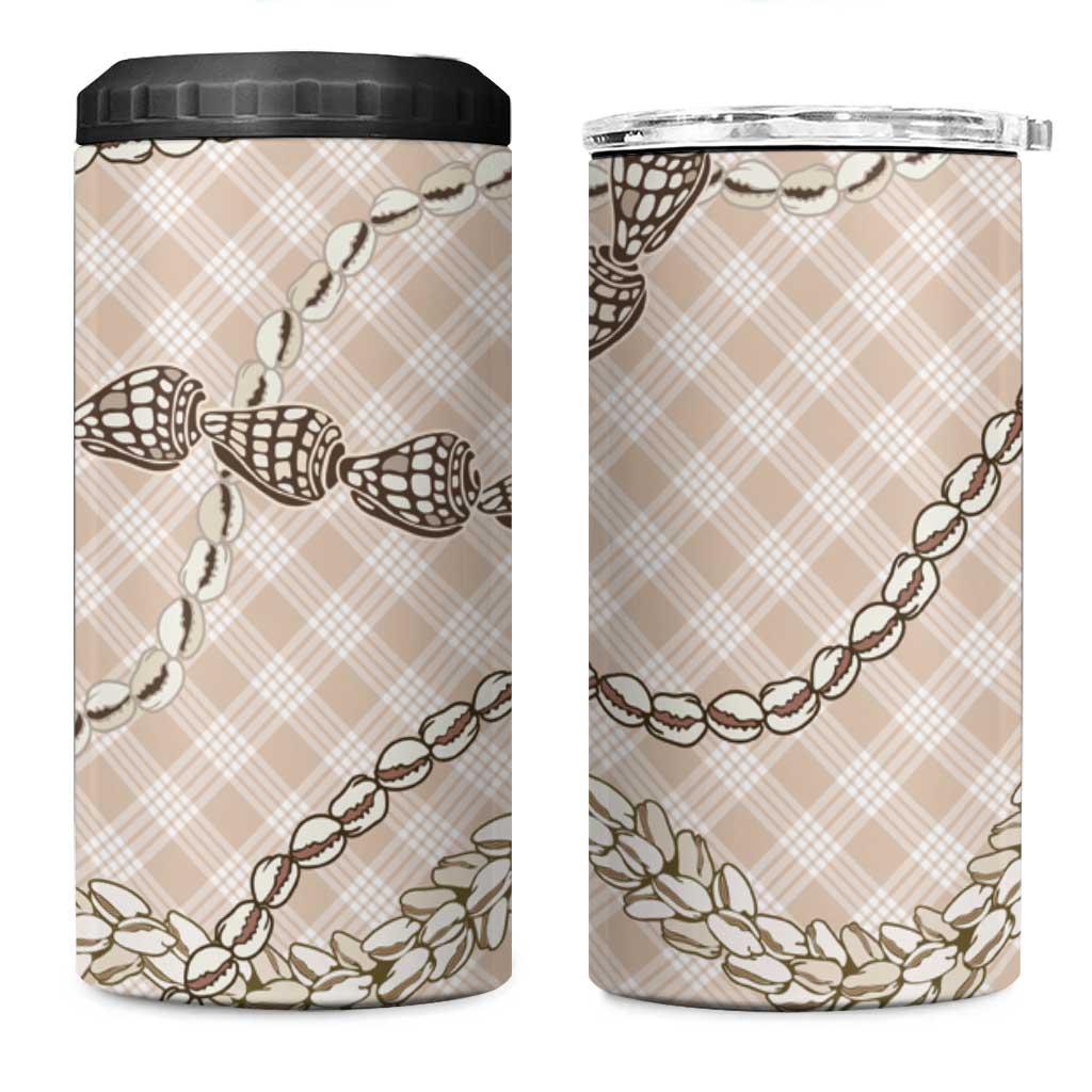 Beige Aloha Hawaii Shell Lei 4 in 1 Can Cooler Tumbler Palaka Hebrew Cone Honey Cowrie Elegant Curves - Polynesian Pride
