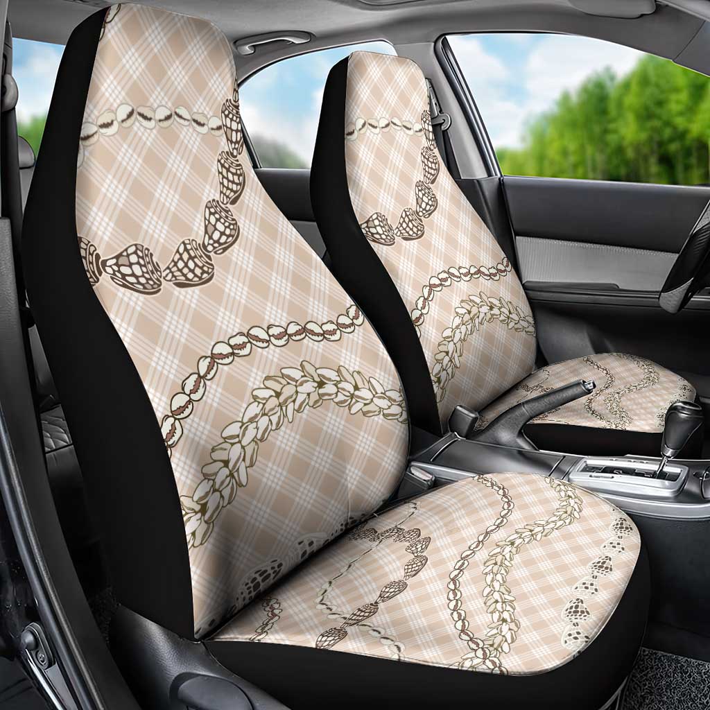 Beige Aloha Hawaii Shell Lei Car Seat Cover Palaka Hebrew Cone Honey Cowrie Elegant Curves - Polynesian Pride