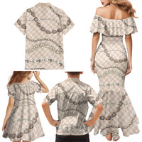 Beige Aloha Hawaii Shell Lei Family Matching Mermaid Dress and Hawaiian Shirt Palaka Hebrew Cone Honey Cowrie Elegant Curves LT14 - Polynesian Pride