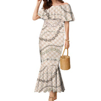 Beige Aloha Hawaii Shell Lei Family Matching Mermaid Dress and Hawaiian Shirt Palaka Hebrew Cone Honey Cowrie Elegant Curves LT14 Mom's Dress Beige - Polynesian Pride