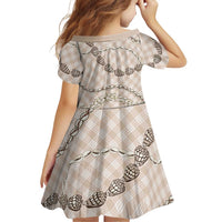 Beige Aloha Hawaii Shell Lei Family Matching Off Shoulder Maxi Dress and Hawaiian Shirt Palaka Hebrew Cone Honey Cowrie Elegant Curves LT14 - Polynesian Pride