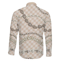 Beige Aloha Hawaii Shell Lei Family Matching Off Shoulder Maxi Dress and Hawaiian Shirt Palaka Hebrew Cone Honey Cowrie Elegant Curves LT14 - Polynesian Pride