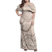 Beige Aloha Hawaii Shell Lei Family Matching Off Shoulder Maxi Dress and Hawaiian Shirt Palaka Hebrew Cone Honey Cowrie Elegant Curves LT14 Mom's Dress Beige - Polynesian Pride