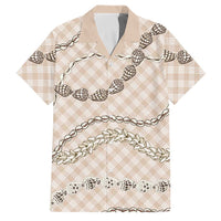 Beige Aloha Hawaii Shell Lei Family Matching Off Shoulder Short Dress and Hawaiian Shirt Palaka Hebrew Cone Honey Cowrie Elegant Curves LT14 Dad's Shirt - Short Sleeve Beige - Polynesian Pride