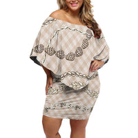 Beige Aloha Hawaii Shell Lei Family Matching Off Shoulder Short Dress and Hawaiian Shirt Palaka Hebrew Cone Honey Cowrie Elegant Curves LT14 Mom's Dress Beige - Polynesian Pride