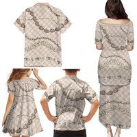 Beige Aloha Hawaii Shell Lei Family Matching Puletasi and Hawaiian Shirt Palaka Hebrew Cone Honey Cowrie Elegant Curves LT14 - Polynesian Pride
