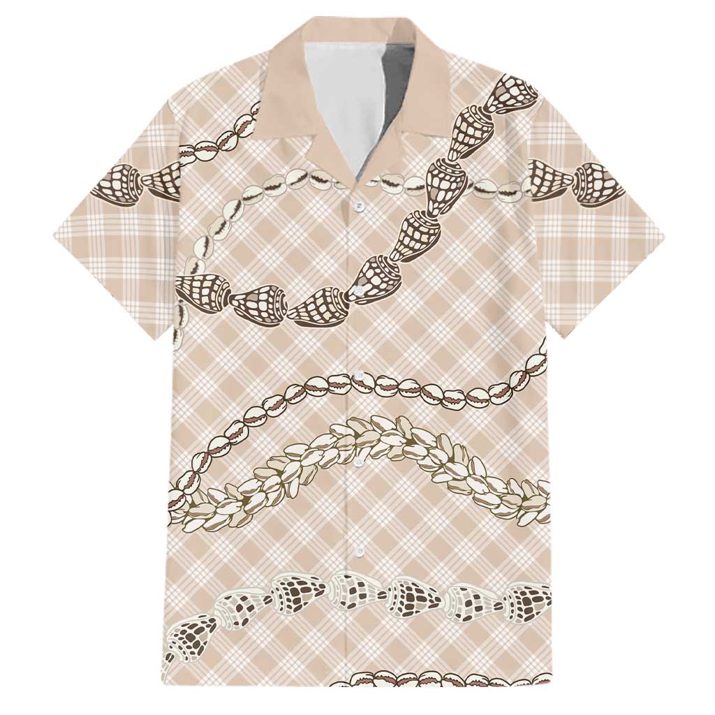 Beige Aloha Hawaii Shell Lei Family Matching Puletasi and Hawaiian Shirt Palaka Hebrew Cone Honey Cowrie Elegant Curves LT14 Dad's Shirt - Short Sleeve Beige - Polynesian Pride